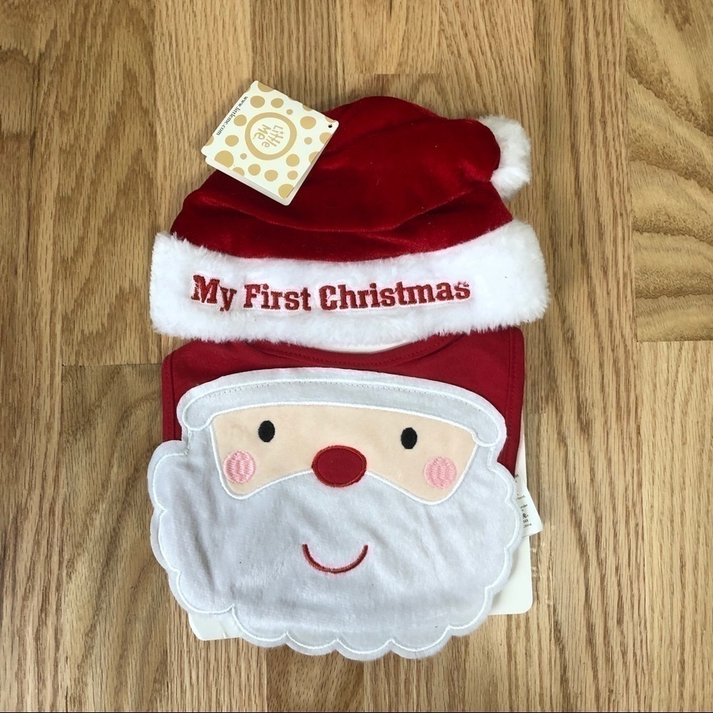 My First Christmas Hat Bib Set NWT Baby Santa Clause Red White